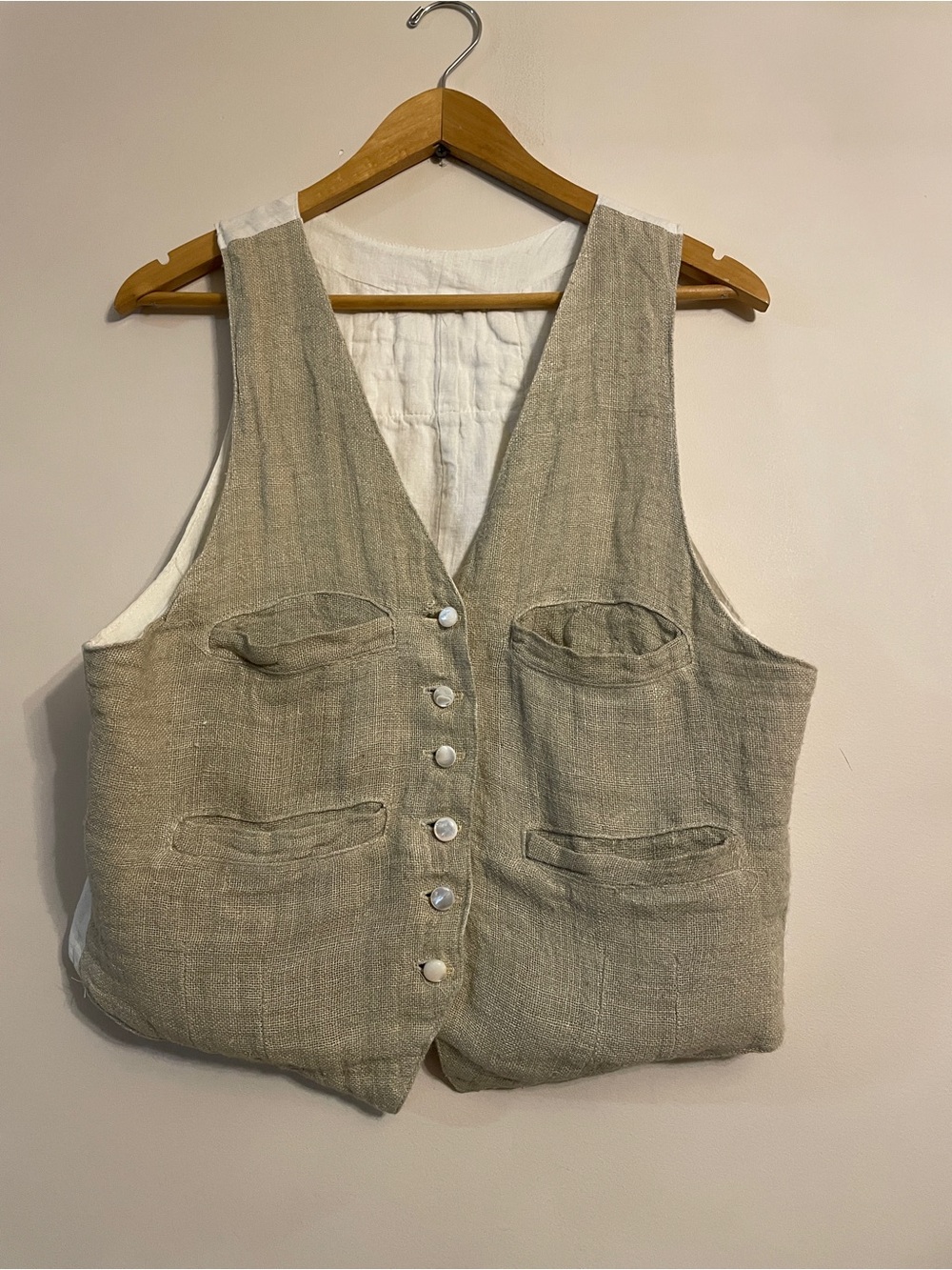 Magnolia Pearl Vintage Linen Vest Women’s One Size Bird LOVE Label 4 Pocket
